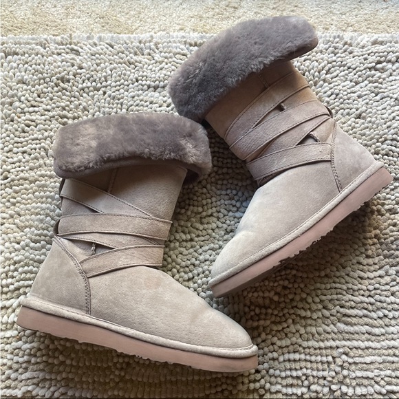 Lam Shearling Slate Grey Strappy Boots - Picture 3 of 9